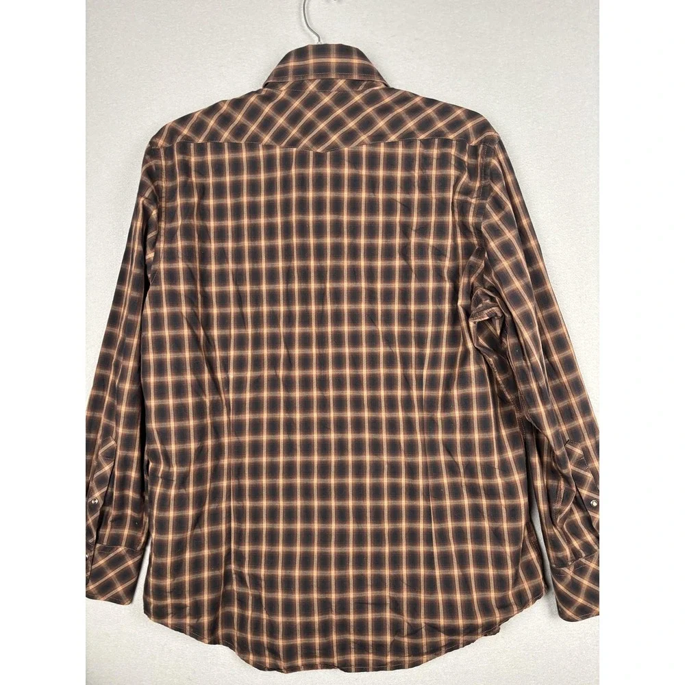 Banana Republic Shirt Mens XL Brown Plaid Western Pearl Snap Casual Long Sleeve
